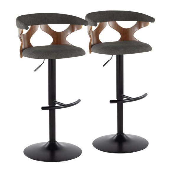Gardenia Adjustable Bar Stool, Chrome Bar Stools, Bar Chairs, Swivel Bar Stools, Bar Stools Set of 2 (Charcoal Fabric)