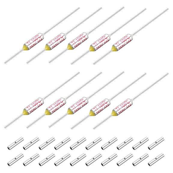 10 Pcs Metal Temperature Thermal Fuse SF100 100C 212F 10A 250V Cutoff Thermal Fuse with 20 Pcs BN1.25 Bare Terminal Butt Connector