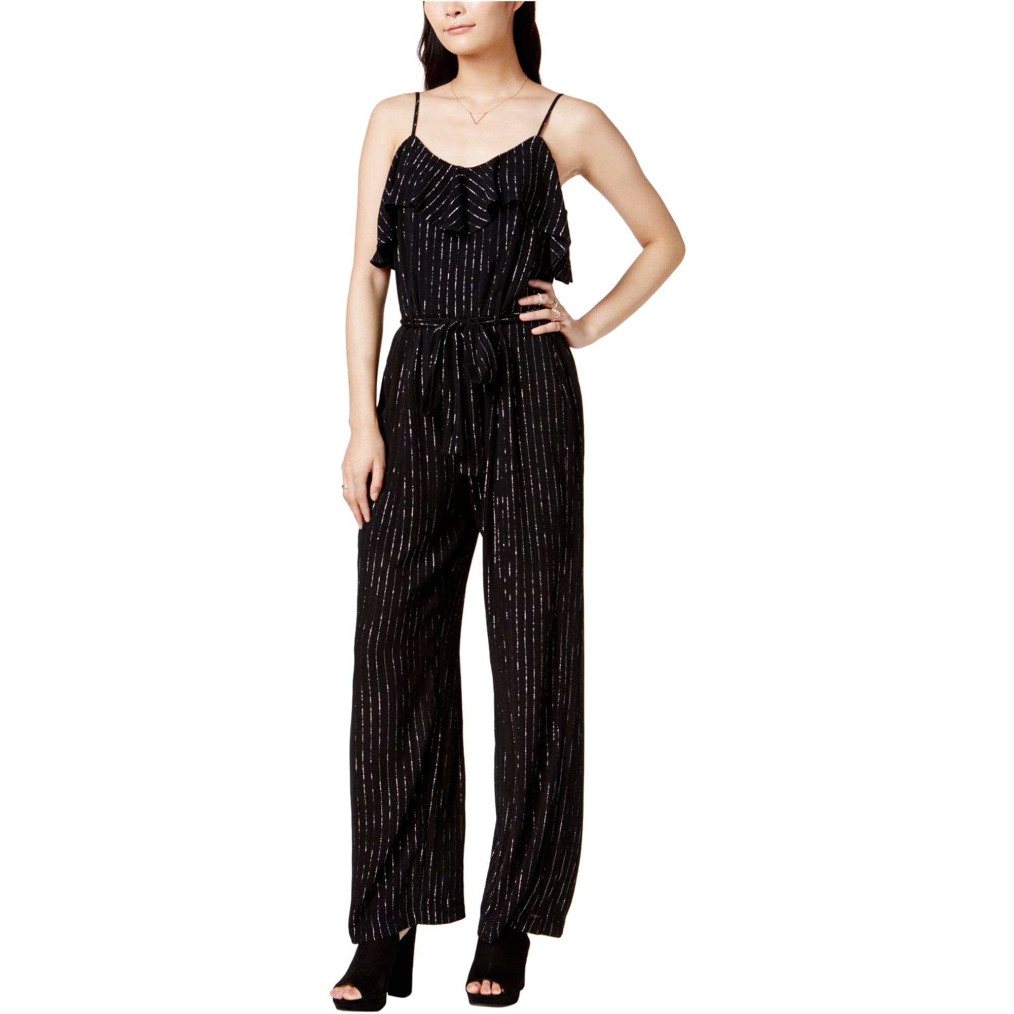 bar III Womens Woven Striped Jumpsuit, Black, Large - Walmart.com