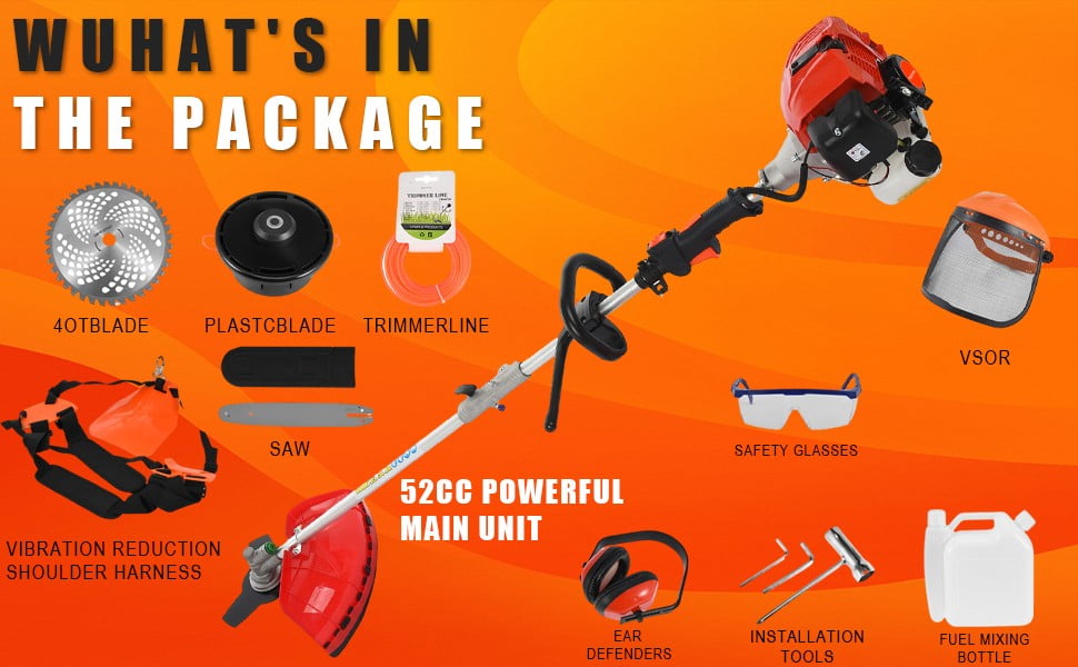 Floseru 2026 New Gas Weed Wacker 52cc 2-Stroke 5 in 1 String Trimmer Gas Straight Shaft Hedge Trimmer, Grass Trimmer, Brush Cutter, Weed Wacker for Lawn & Garden