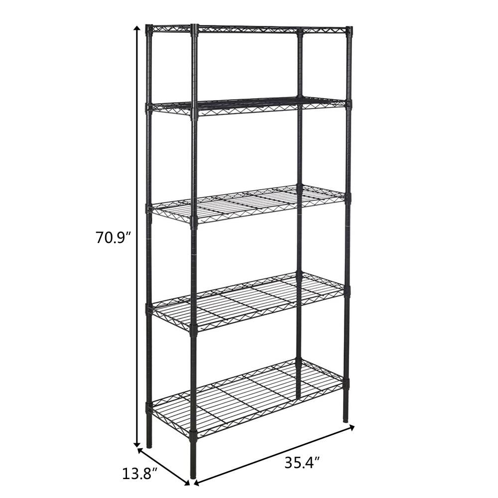 Ktaxon 5-Tier Wire Shelving, 35''L x 14''W x 71''H Kitchen Garage Storage Rack Shelf for Pantry Closet Black, Capacity for 450 lbs