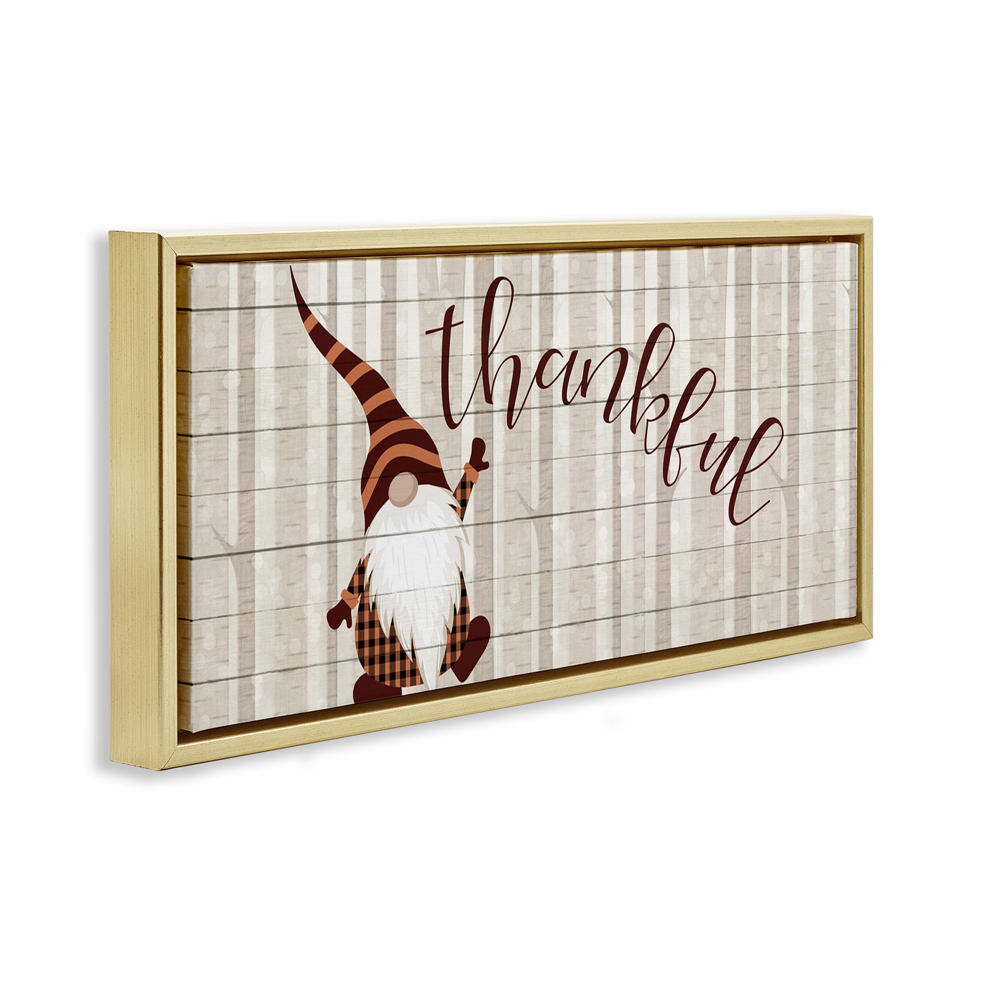 Stupell Industries Thankful Harvest Forest Gnome Fairy Tales & Fantasy Painting Gold Floater Framed Canvas Art Print Wall Art, 31 x 14