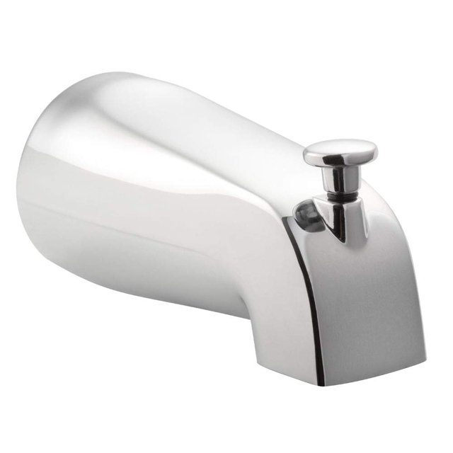 válvula de boquilla para bañera con desviador pulse showerspas 3010-ts-ch cromo pulido, vista frontal 3/4 de boquilla de 5.5" con desviador superior tipo pop-up y conexión deslizante de 1/2", acabado brillante y forma redondeada; suitable para cambiar entre boquilla y regadera elevada.