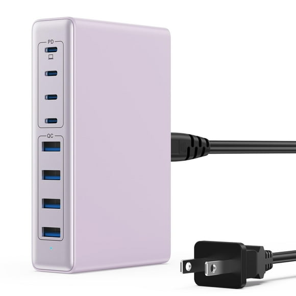 Cargador LanLuk USB C 200 W GaN III 8 puertos con PD 65 W morado