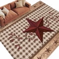 thumbnail image 2 of Western Texas Star Washable Area Rug 5 x 8 ft Vintage Red Star Berry Black Plaid Wood Grain, Soft Non Slip Rugs Stain Repellent Indoor Felt Carpet for Living Dining Room Bedroom Home Office, 2 of 9