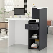 Homsee Office Reception Station, Reception Desk with Locked Drawer and Open Shelves, White& Black