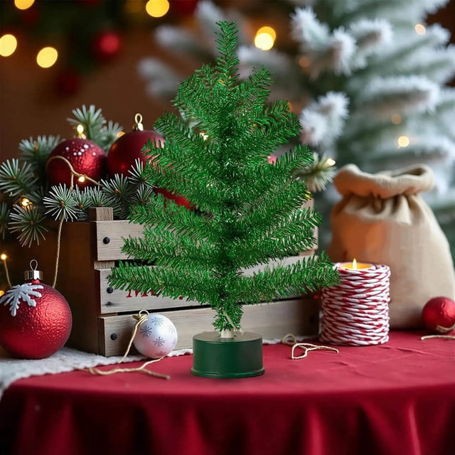Mini Christmas Tree with Lights Music Box Rotating Base LED Illuminated Electroplated Decorative Bonsai Style Artificial Tree 6 in