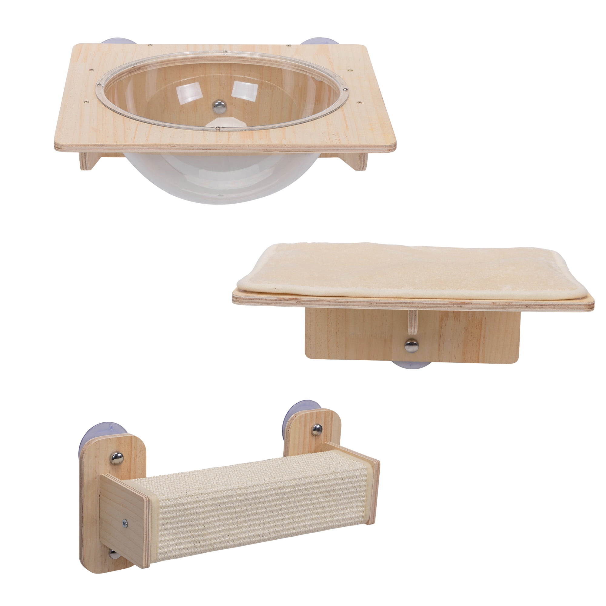 Pefilos 3 Pcs Cat Wall Shelves and Perches, Wall Mounted Cat Tree Tower with Perch Transparent Acrylic Space Capsule Bed, Cushioned Shelf, Scratcher, Beige Pefilos 3 Pcs Cat Wall Shelves and Perches, Wall Mounted Cat Tree Tower with Perch Transparent Acrylic Space Capsule Bed, Cushioned Shelf, Scratcher, Beige