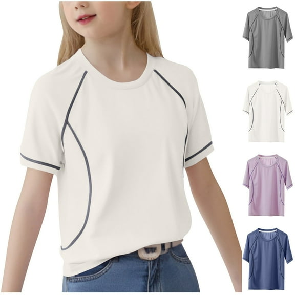 Agkizg Girl's Performance T-Shirt,Kids Athletic Shirts,Girls Ice Silk Mesh Athletic Tee Summer Solid Color Breathable Sports Top Cool Touch Quickly-Dry T-Shirt for 3-16 Years