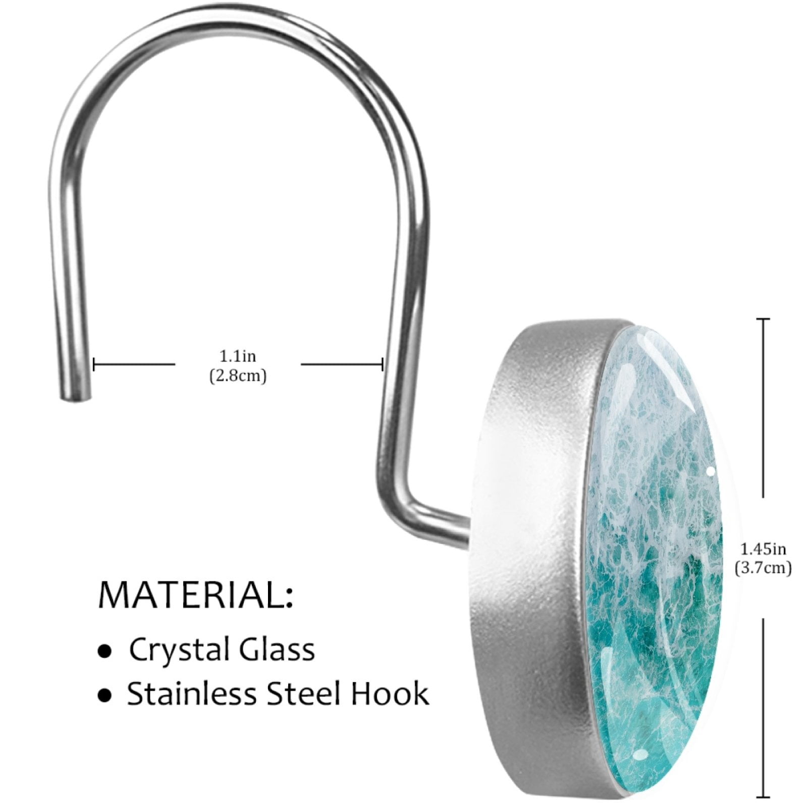 HemaKayy 12 Pcs Decorative Shower Curtain Hooks - Stainless Steel Rings for Bathroom Décor - Easy Glide & Secure Hold - Perfect Decoration for Bathroom Shower Rods - Sea Ocean Seaside