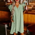 thumbnail image 5 of ShomPort Ruffle Sleeve Cute Dress for Women Summer Loose Mini Dresses V-Neck Pleated Sundresses, 5 of 7