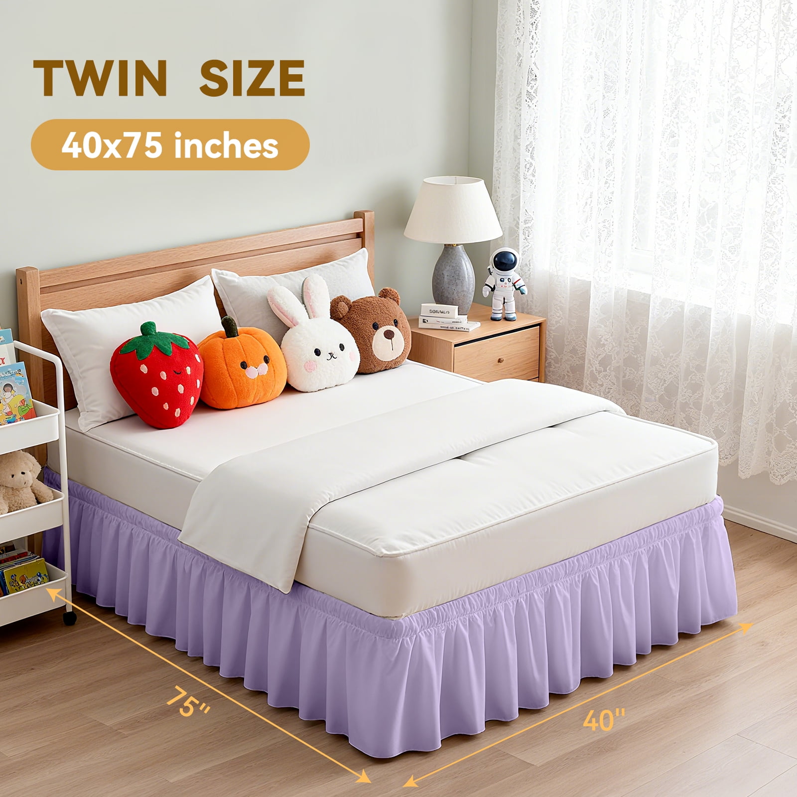 Purple Skirts, Wrap Around Dust Ruffle for Twin Beds, 18-inch Tailored Drop, Easy to Install and Clean