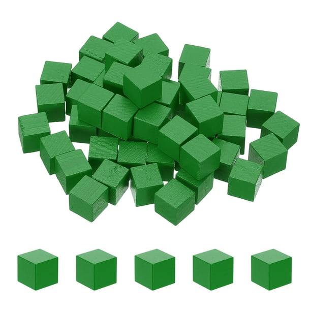 Uxcell 50 Pcs Bloques de Madera, Cubo de Madera Natural Sin Terminar de 1 Pulgada para Proyecto de Arte de Bricolaje, Pintura y Decoración, Verde