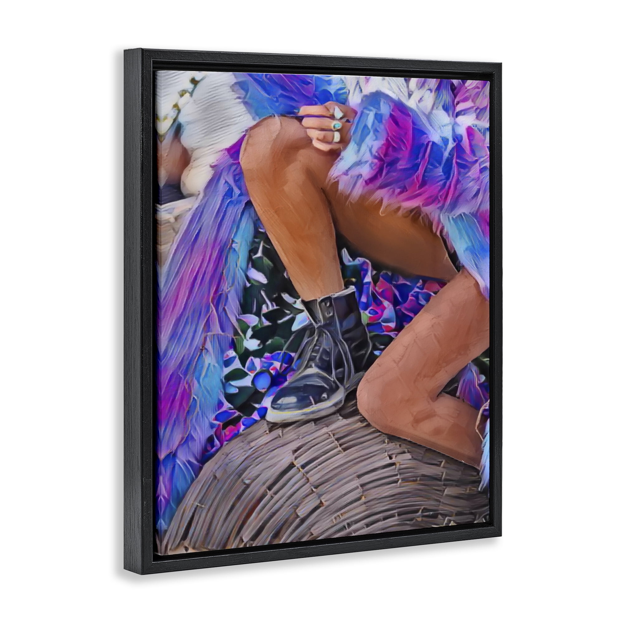 Purple Fur & Boots Black Framed Floater Canvas Wall Art, design by Jesse Keith