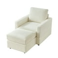 thumbnail image 3 of Updated Classic Corduroy Chaise Lounge, Comfy Sofa Chaise Couch Chair, Upholstered Accent Chair with Ottoman for Living Room - Beige, 3 of 8
