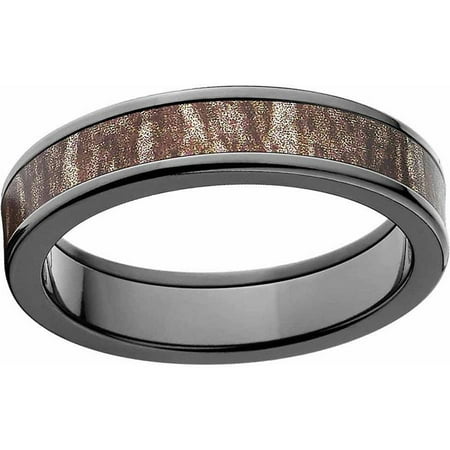 Mossy Oak Bottomland Men's Camo Black Zirconium Ring with Polished Edges and Deluxe Comfort Fit