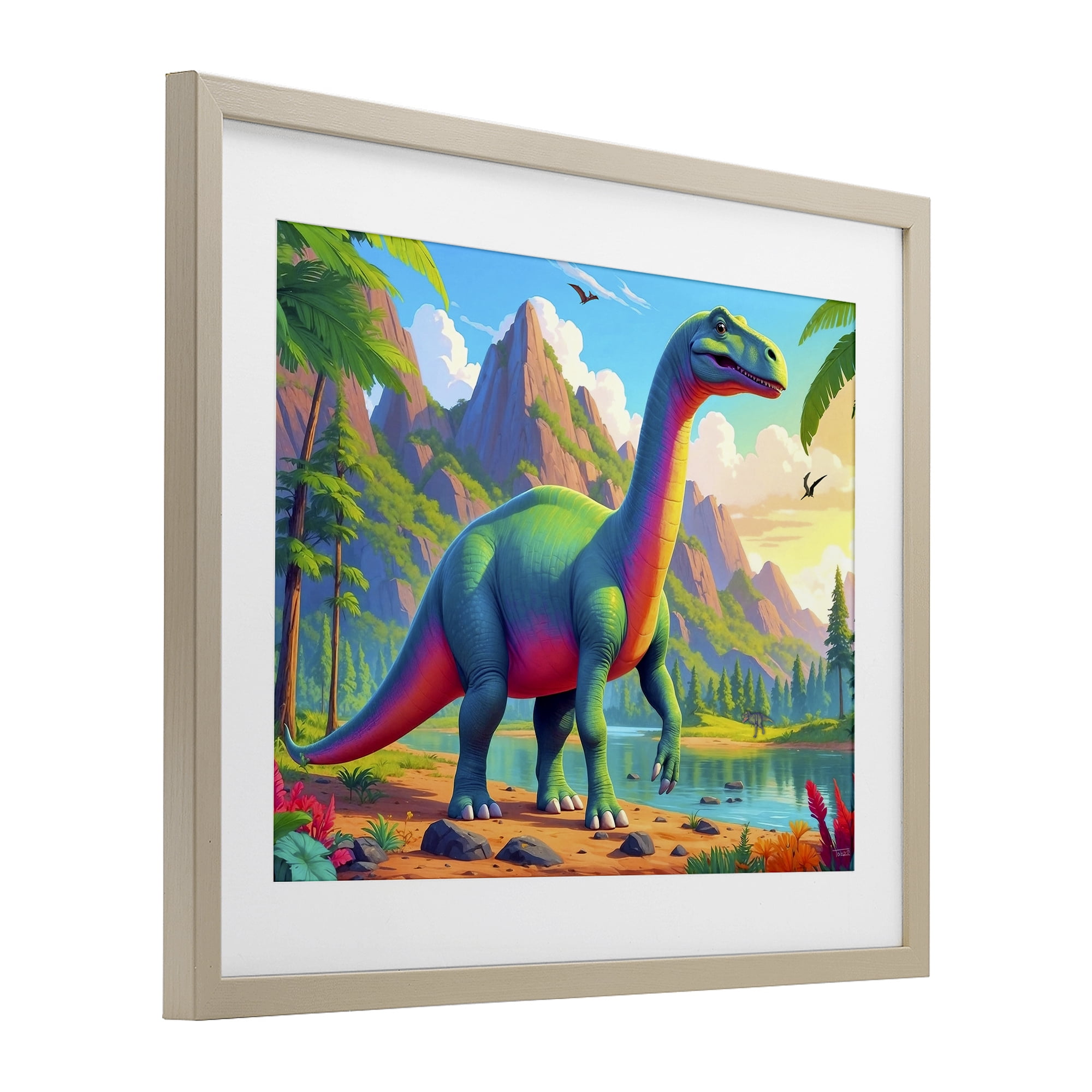 Stupell Industries Vibrant Brontosaurus by River Birch Framed Print Under Glass, design by Tabz Jones