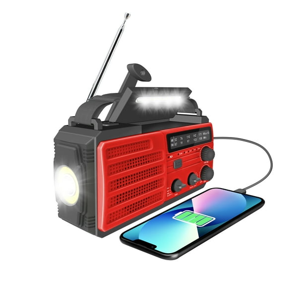 Kaito V3 AM/FM Weather Radio Solar Hand Crank Radio with 4000mAh-Power Bank Red