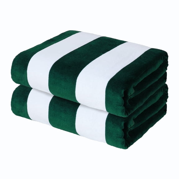 Exclusivo Mezcla 2-Pack Cotton Oversized 35"x70" Cabana Stripe Beach Towels, Super Absorbent Soft Plush Pool Towel, Bath Towel (Forest Green)