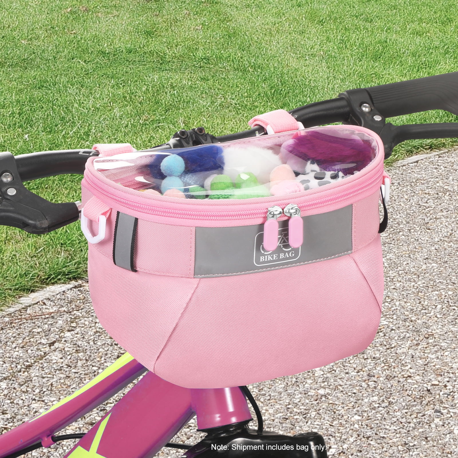 Yucurem Durable Kids Bike Basket, Waterproof Bicycle Front Basket Handlebar Bag with Reflective Safety Straps, Fabric Bicycle Basket for Boys & Girls (Pink)