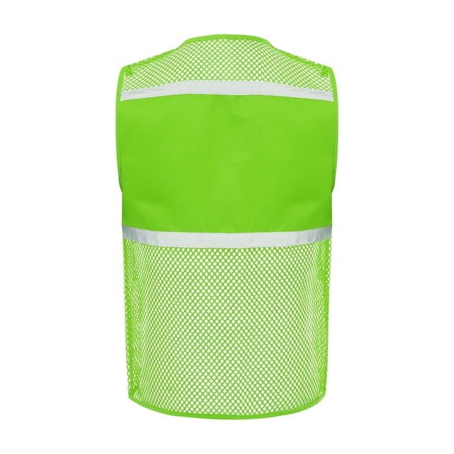 RUNQHUI Men Women Zipper High Visibility Reflective Safety Vest Construction Work Mesh Fabric Work Clothes Light Green 165