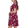 thumbnail image 2 of Picia white Tree red plaid Pattern Women's Short Sleeve Summer Dress Pleated Loose Swing Knee Length Short Sleeve Swing Dresses, 2 of 6