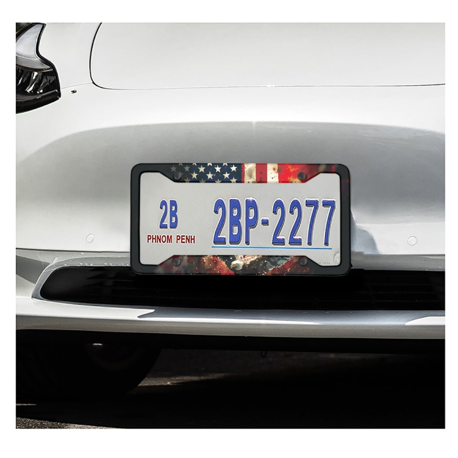 Renewold American Flag Eagle Universal Car License Plate Frame with Screws Accessories Auto Decoration for Standard US License Patriotic Decor, Set of 2