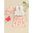 thumbnail image 4 of vera natura Kids Girl Summer Outfit Casual Sleeveless Tank Tops and Floral Print Skirt Sun Hat 3 Piece Clothes Set, 4 of 9