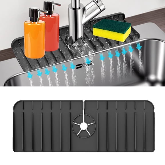 Kitchen Sink Splash Guard, DISEN Silicone Self-Draining Faucet Drying Mat for Bathroom