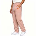 thumbnail image 3 of Sport Drawstring Mens Straight Leg Pants,Zipper Pocket Slim Versatile Solid Sweatpants Casual,Fitness Exercise or Hiking Travel Daily Outdoor Wear,Pink,XXL, 3 of 5