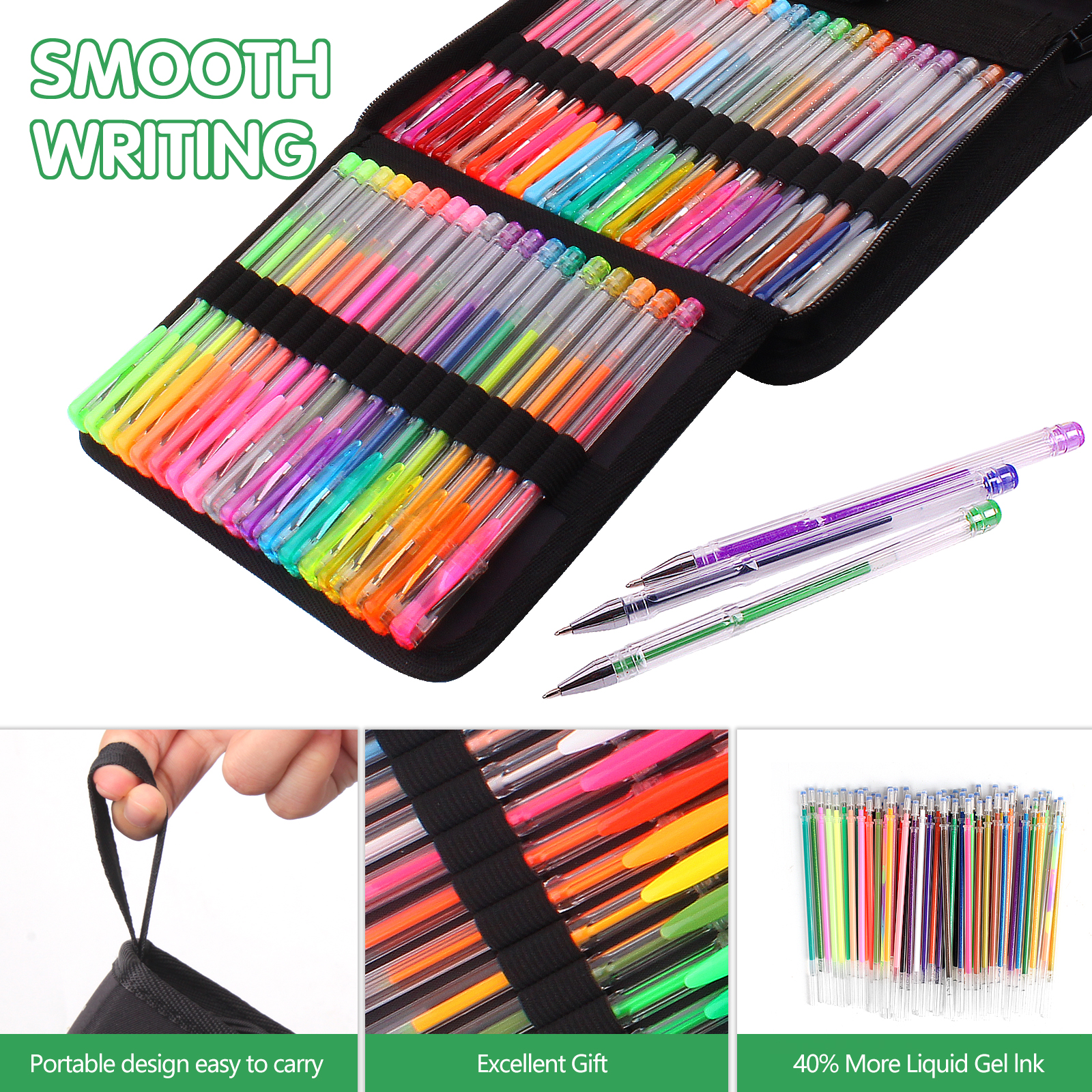120 Carrying Case(60 Color Gel Pens and 60 ink Refills), 0.8-1MM Bullet  Tip, Assorted Fashion Colors, Coloring, Drawing, DIY Make, For Kids Adult 