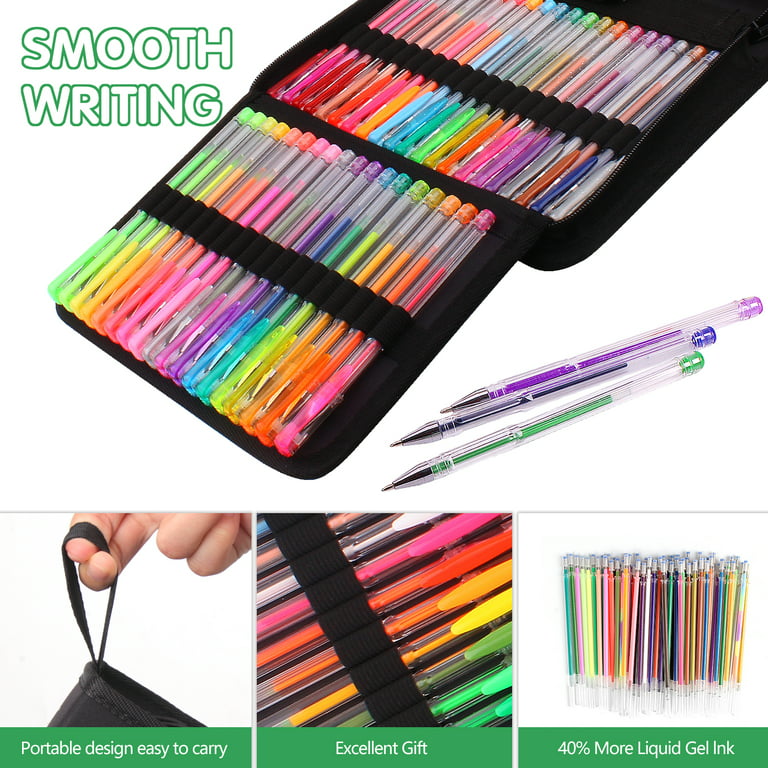 KINGART® Mini Gel Pens, Neon, Metallic & Glitter Shades, 1.0mm Medium Tip,  Travel/Storage Case, Set of 24 Unique Colors