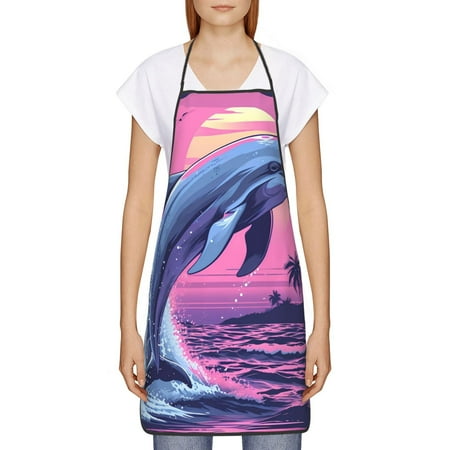 

Goofa Bib Apron Unisex Aprons Adjustable Waterdrop Resistant Cooking Kitchen Apron for Chef Hawaiian Beach Dolphin Pattern Apron Bulk