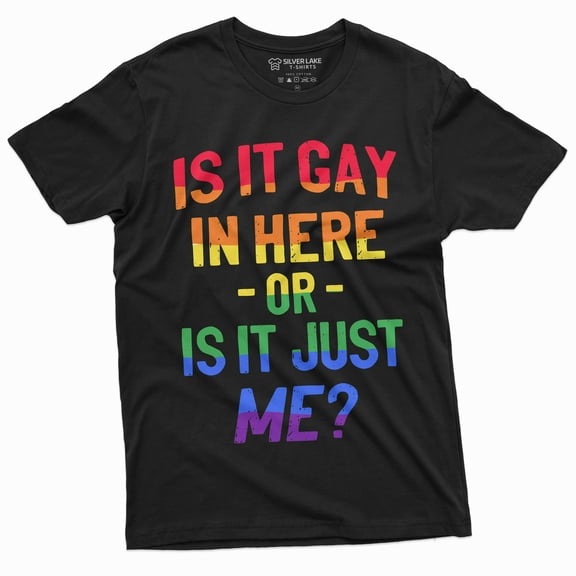Men'S Lgbtq Pride T-Shirt Gay In Here Or Just Me Funny Tee Shirt