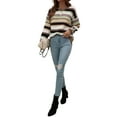 thumbnail image 6 of hirigin Women's Casual Sweater Crew Neck Long Sleeve Contrast Stripe Loose Jumper Pullover Knitwear, 6 of 8