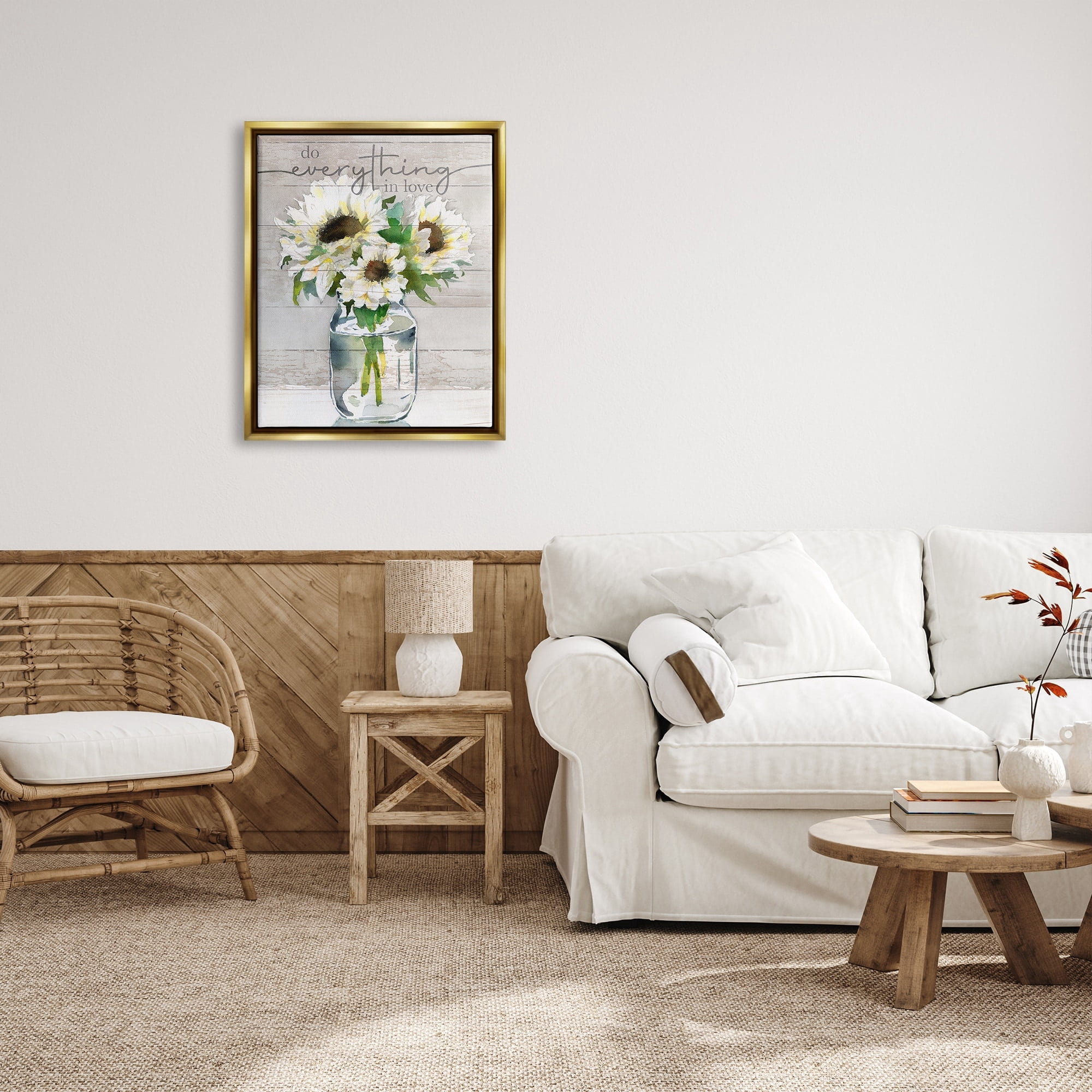 Stupell Industries Everything in Love Romantic Country Blooms Bouquet Graphic Art Metallic Gold Floating Framed Canvas Print Wall Art, Design by Theresa Heidel