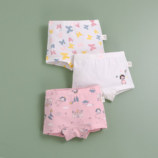 Ropa interior para niños, calzoncillos tipo bóxer de algodón de clase A para niñas, pantalones cortos antibacterianos con dibujos animados para niñas
