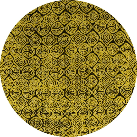 Ahgly Company Machine Washable Indoor Round Abstract Yellow Modern Area Rugs, 7' Round