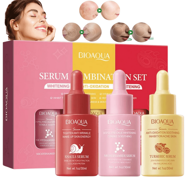 kit 3 serum ¡Despídete del acné y revela una piel radiante con cúrcuma, caracol y niacinamida!