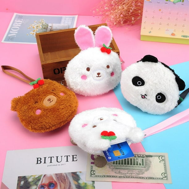Cartoon Bear Rabbit Soft Plush Wallet Women Coin Purse Cute Girls Coin Wallet USB Cable Bag Key Wallets Kids Toy Gifts heqiyong LED
