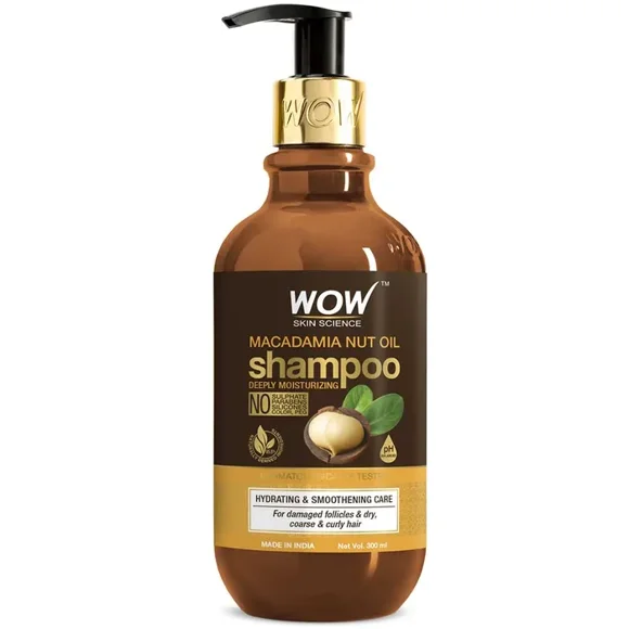 Wow Skin Science Macadamia Nut Oil Shampoo - Deeply Moisturizing - Hydrating & Smoothening Care - No Sulphate, Parabens, Silicones, Color & Peg 300ml