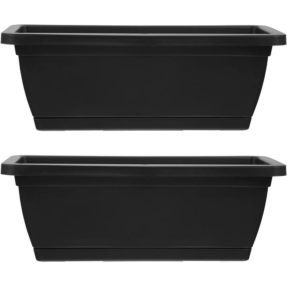 2pcs Rectangular Modern Succulent Planter Pot Window Box with Saucer Tray Vegetable Planters for Table or Window Sill Planters Indoor