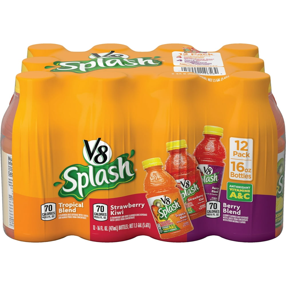 V8 Splash Tropical Blend, Strawberry Kiwi, Berry Blend, 16 oz. bottles