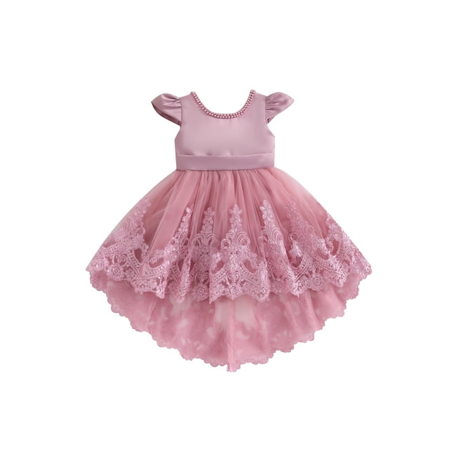 xiaxaixu Robe d'Été Soirée Fille Manches Volantes Dentelle Florale Robe Princesse avec Grand Nœud Décoratif