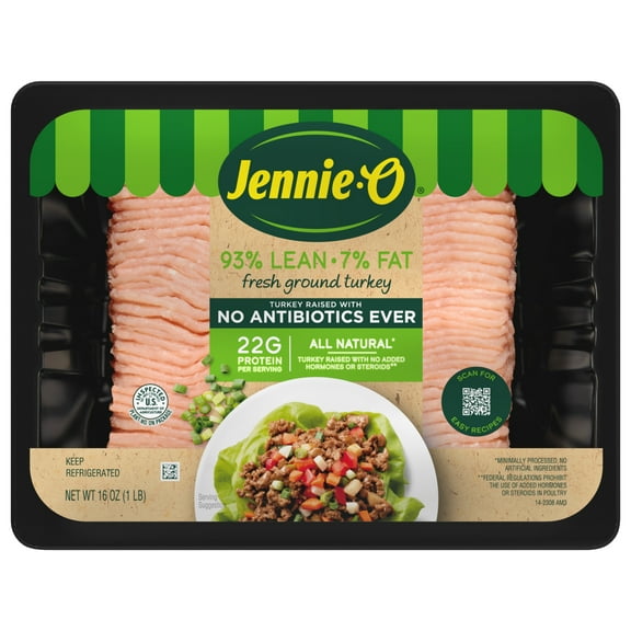 JENNIE-O Fresh Lean Ground Turkey, 93% Lean/7% Fat, All Natural, Refrigerated, 1 Pound, Tray