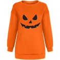 thumbnail image 3 of Chandails en Molleton Visage de Citrouille d'Halloween pour Femmes Manches Longues Surdimensionnées Col Rond Orange Pull Tops, 3 of 7