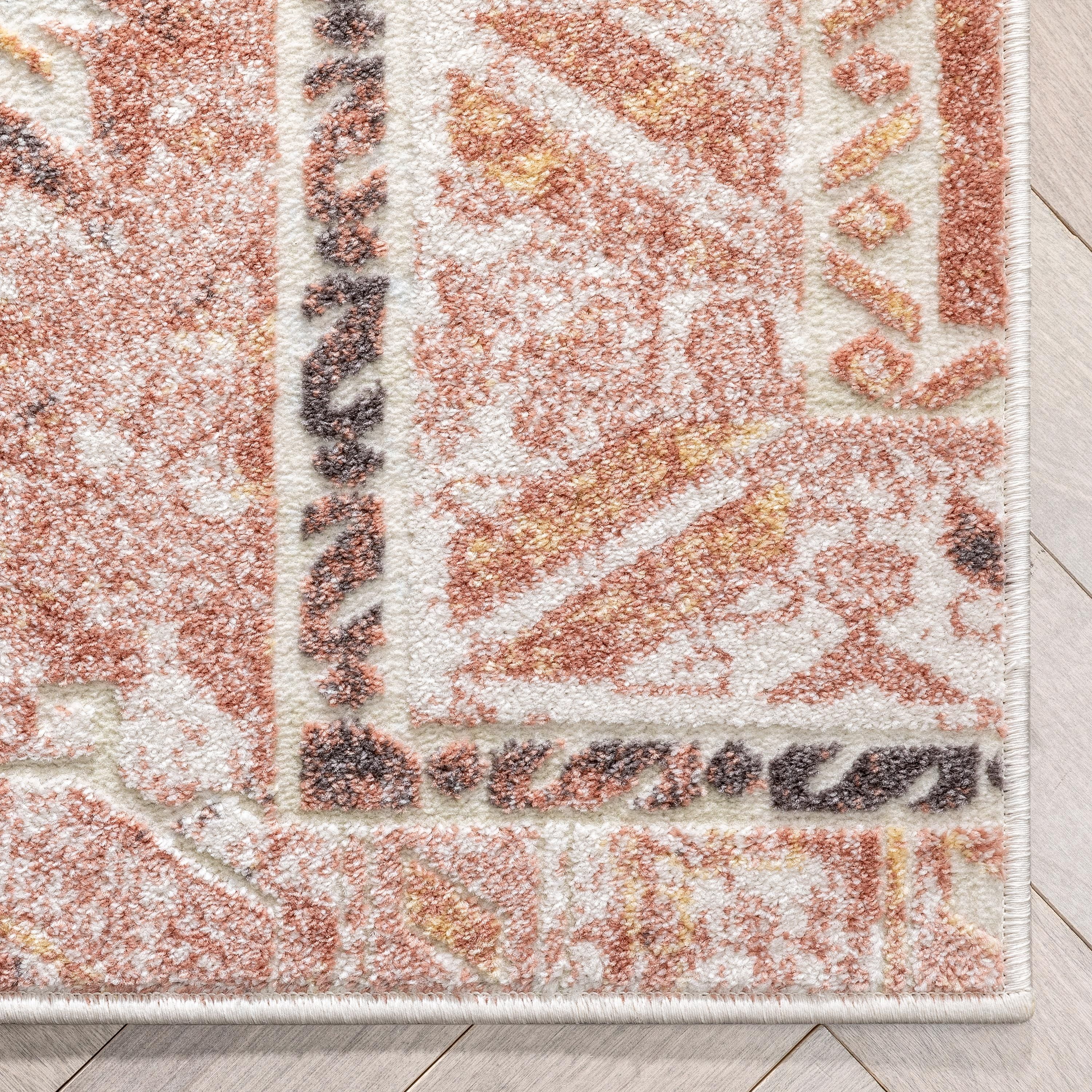 Well Woven Farah Adilah Vintage Geometric Rose Pink Distressed Hi-Lo 5'3" x 7'3" Area Rug