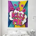 thumbnail image 1 of Kiss Tapestry, Kiss Me Word Bubble in Pop Art Style Retro Colorful Dotted Backdrop with Pink Lips, Wall Hanging for Bedroom Living Room Dorm Decor, 60W X 80L Inches, Multicolor, by Ambesonne, 1 of 2