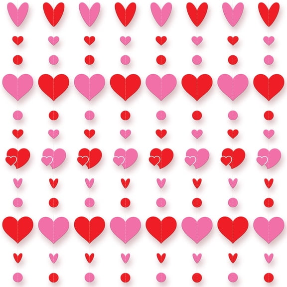 KatchOn, Pink and Red Garland - Pack of 8 No DIY | Heart Decorations for Home | Heart Streamers | Wedding Shower Decorations | Heart Banner Garland | Happy Anniversary Decorations | Love Decorations
