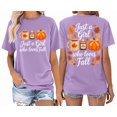thumbnail image 4 of Just A Girl Who Loves Fall Shirt Pumpkin Cozy Autumn Vneck T-Shirt Funny Women Graphic Tee, 4 of 7